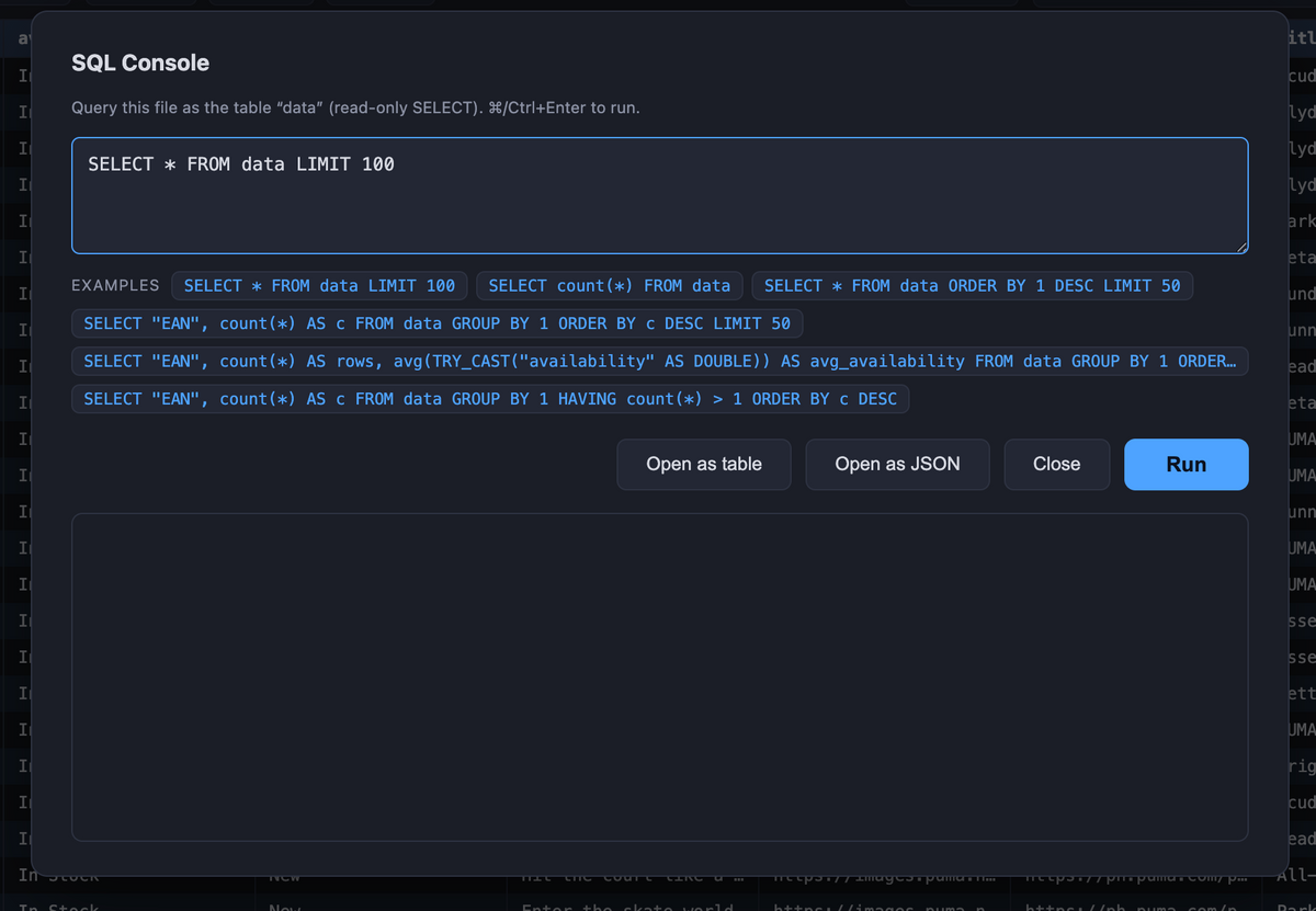 SQL Console for CSV and Delimited files